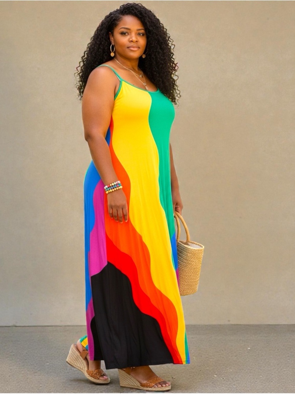 Plus Size Vibrant Multicolor Maxi Dress